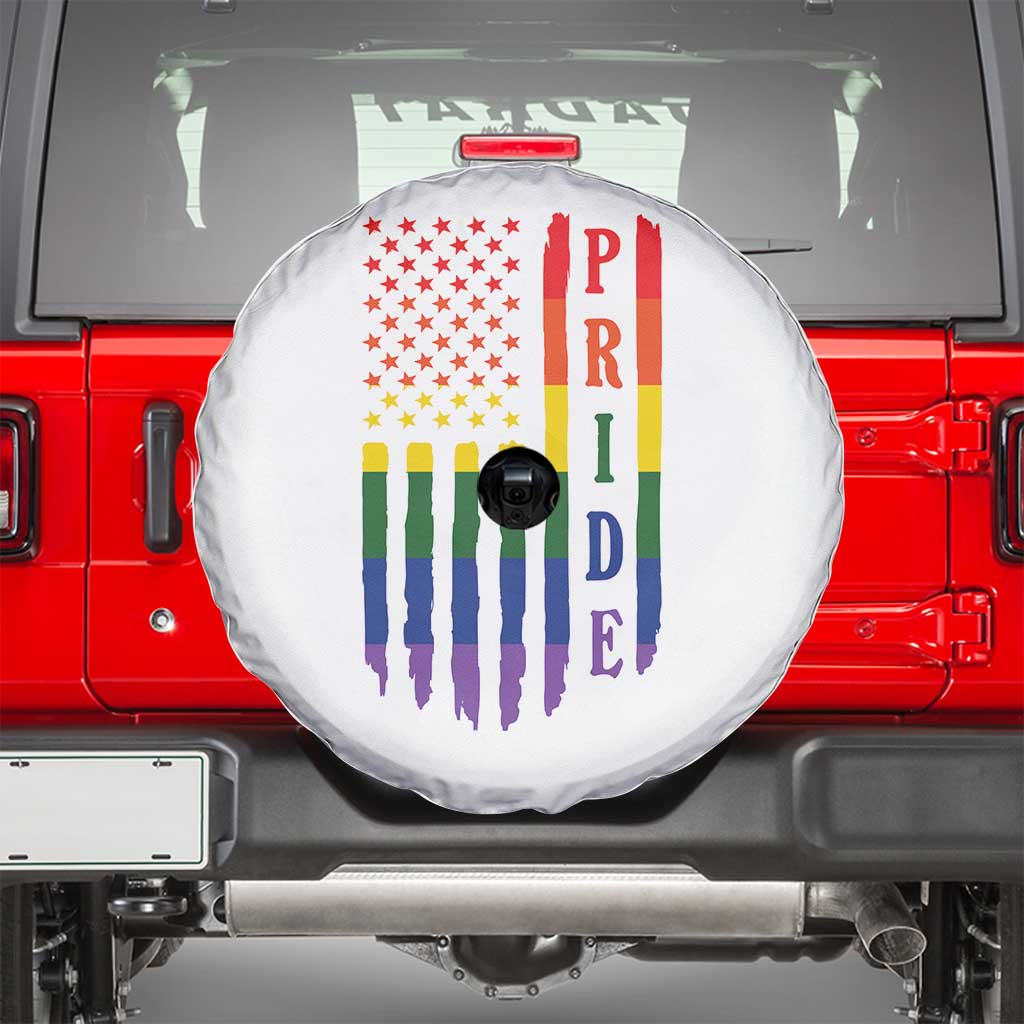 Pride Month Rainbow Flag Graphic Spare Tire Cover Lesbian Gay LGBT America Flag TS12 White Print Your Wear