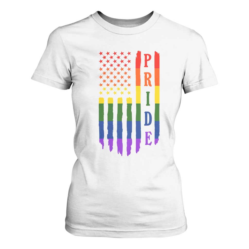 Pride Month Rainbow Flag Graphic T Shirt For Women Lesbian Gay LGBT America Flag TS12 White Print Your Wear