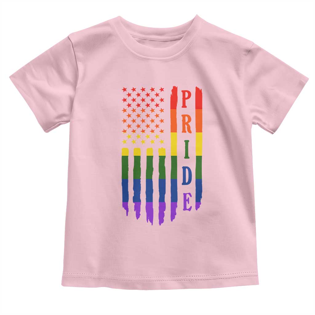 Pride Month Rainbow Flag Graphic Toddler T Shirt Lesbian Gay LGBT America Flag TS12 Light Pink Print Your Wear