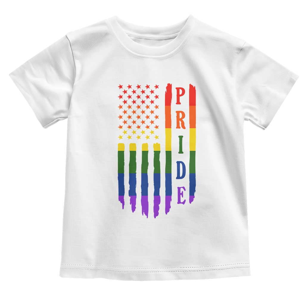 Pride Month Rainbow Flag Graphic Toddler T Shirt Lesbian Gay LGBT America Flag TS12 White Print Your Wear
