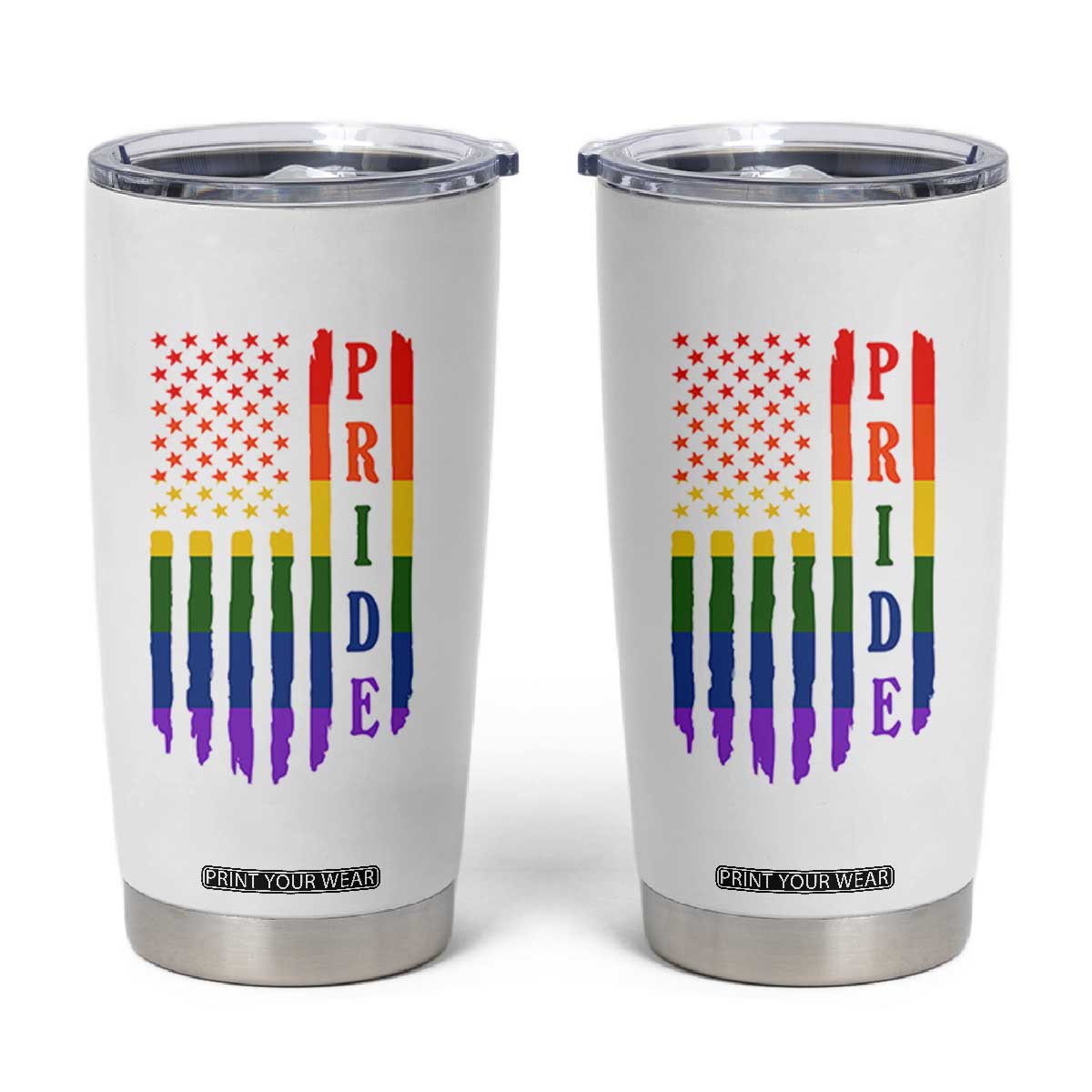 Pride Month Rainbow Flag Graphic Tumbler Cup Lesbian Gay LGBT America Flag TS12 White Print Your Wear