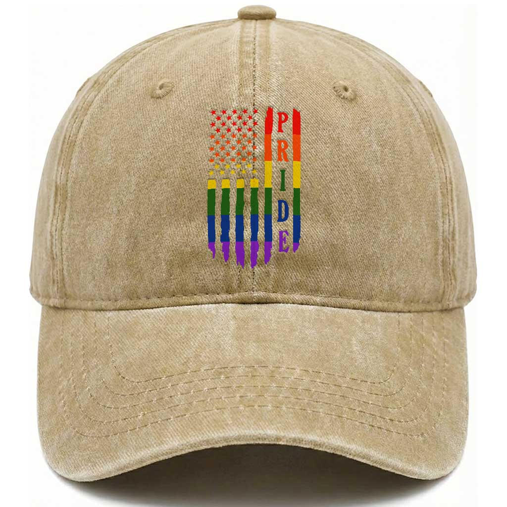 Pride Month Rainbow Flag Graphic Washed Cotton Baseball Cap Lesbian Gay LGBT America Flag