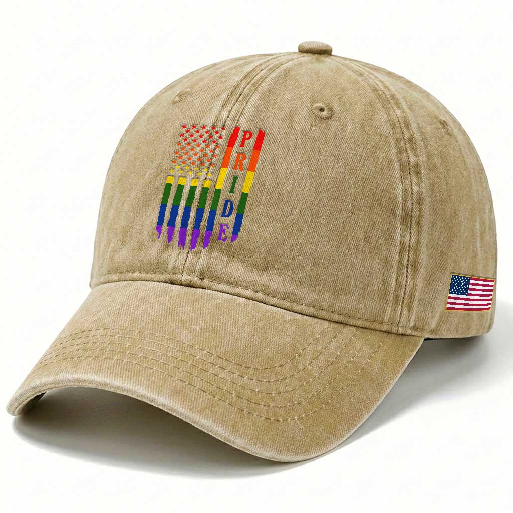 Pride Month Rainbow Flag Graphic Washed Cotton Baseball Cap Lesbian Gay LGBT America Flag