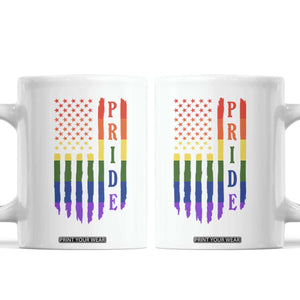 Pride Month Rainbow Flag Graphic Coffee Mug Lesbian Gay LGBT America Flag TS12 White Print Your Wear
