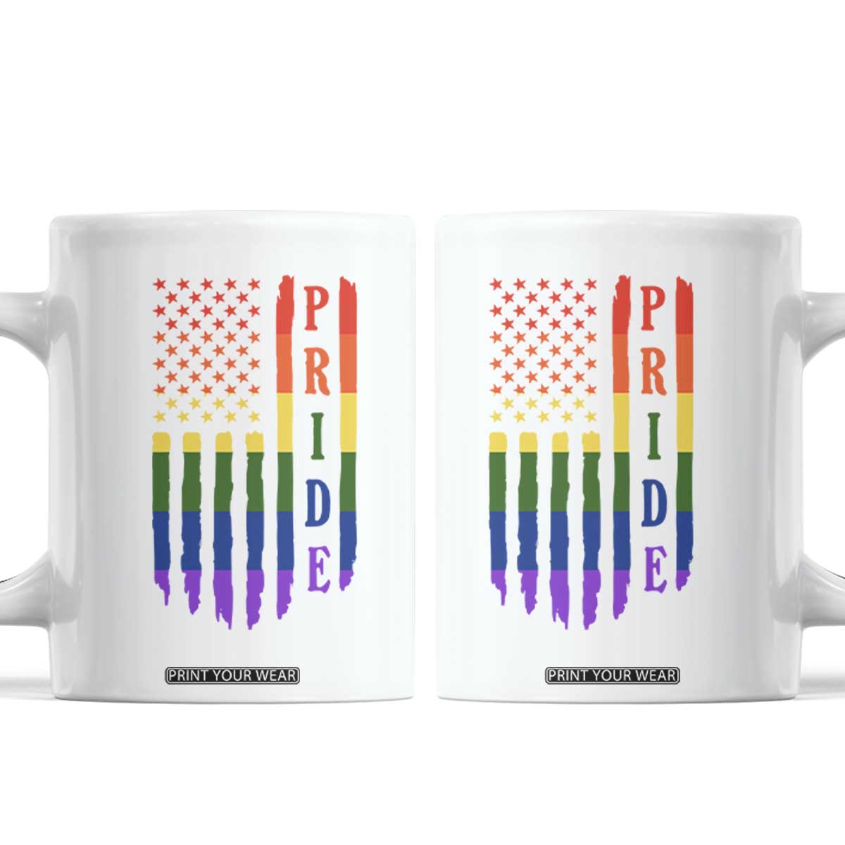Pride Month Rainbow Flag Graphic Coffee Mug Lesbian Gay LGBT America Flag TS12 White Print Your Wear