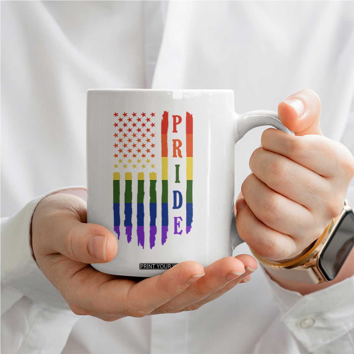 Pride Month Rainbow Flag Graphic Coffee Mug Lesbian Gay LGBT America Flag TS12 Print Your Wear