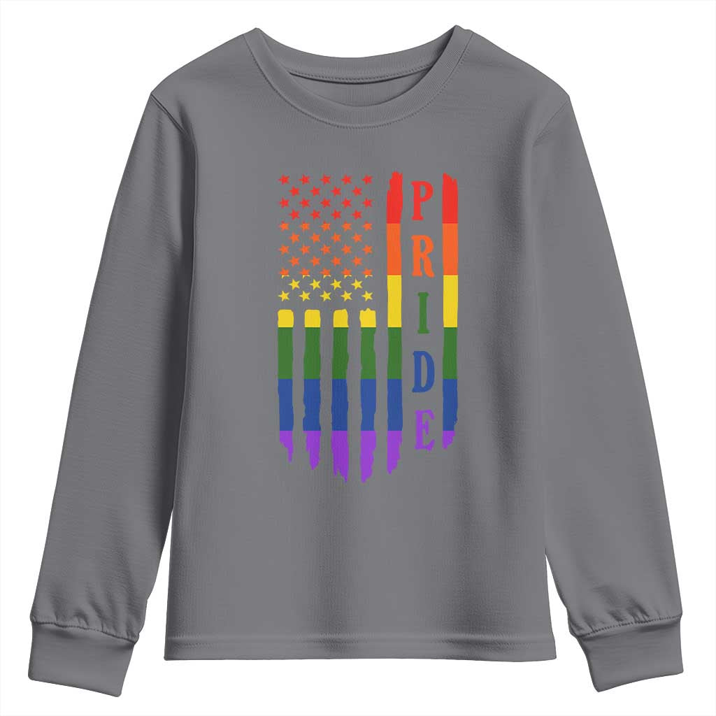 Pride Month Rainbow Flag Graphic Youth Sweatshirt Lesbian Gay LGBT America Flag TS12 Charcoal Print Your Wear