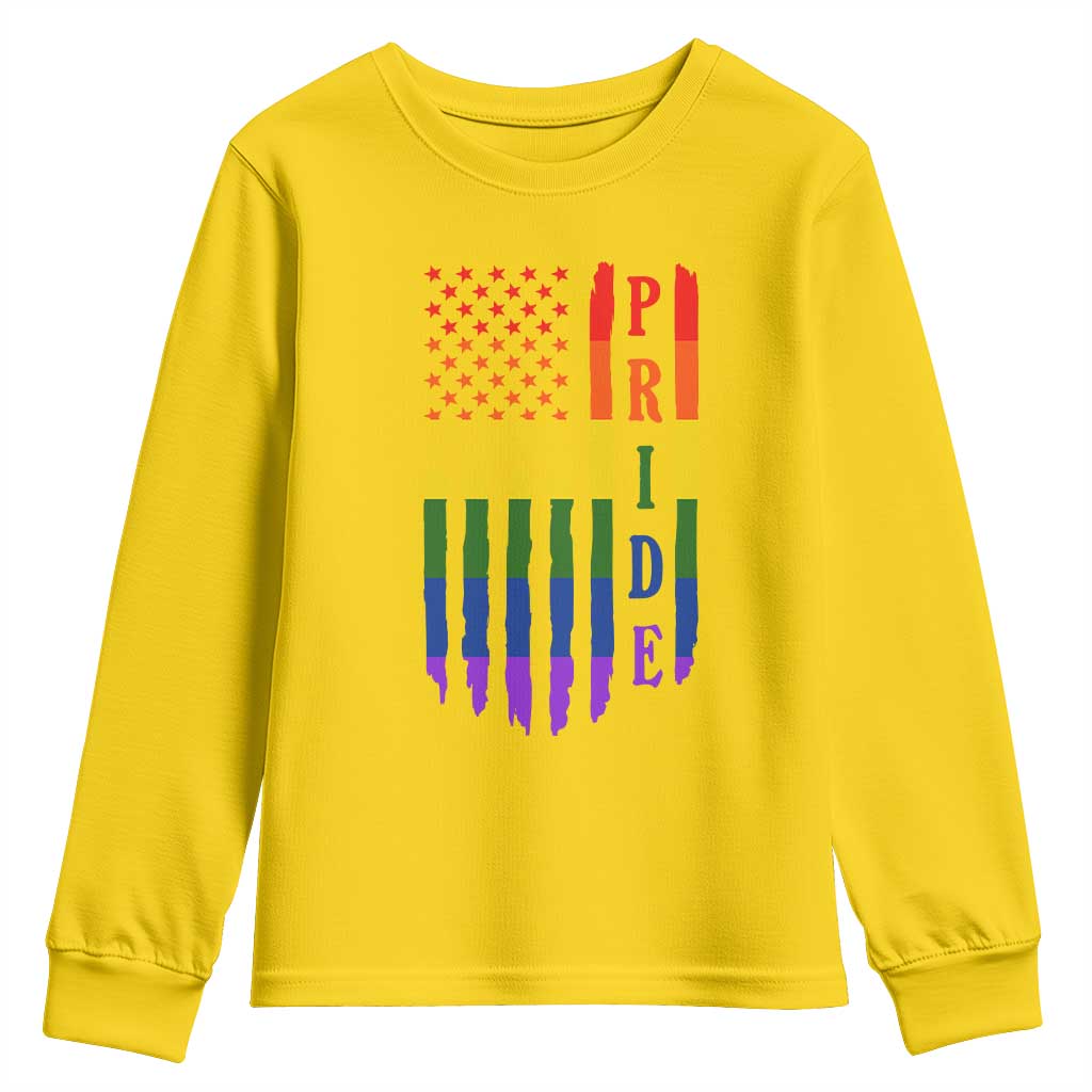 Pride Month Rainbow Flag Graphic Youth Sweatshirt Lesbian Gay LGBT America Flag TS12 Daisy Print Your Wear