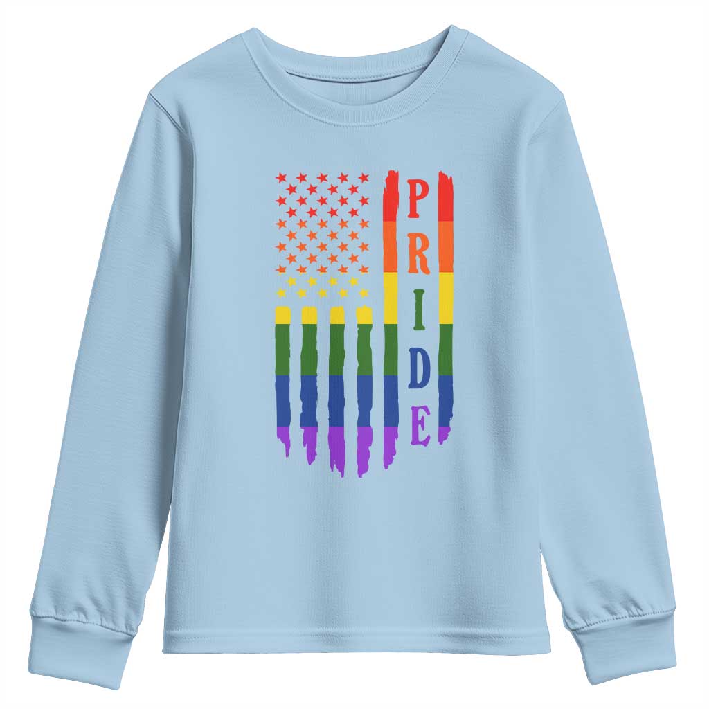 Pride Month Rainbow Flag Graphic Youth Sweatshirt Lesbian Gay LGBT America Flag TS12 Light Blue Print Your Wear