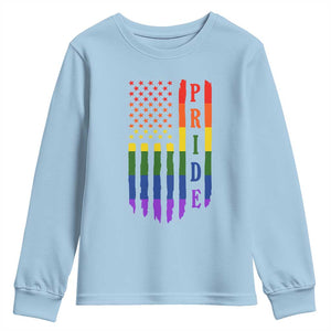 Pride Month Rainbow Flag Graphic Youth Sweatshirt Lesbian Gay LGBT America Flag TS12 Light Blue Print Your Wear