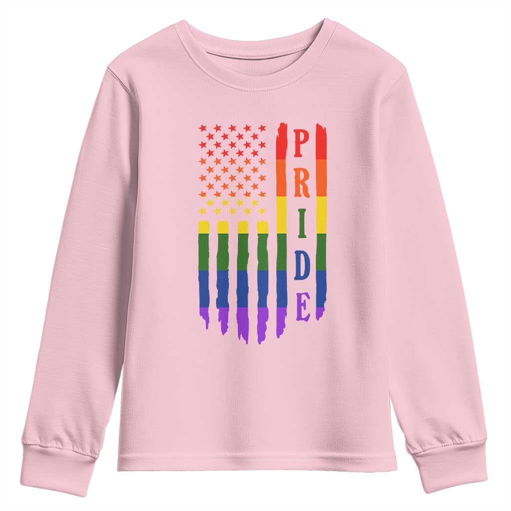 Pride Month Rainbow Flag Graphic Youth Sweatshirt Lesbian Gay LGBT America Flag TS12 Light Pink Print Your Wear