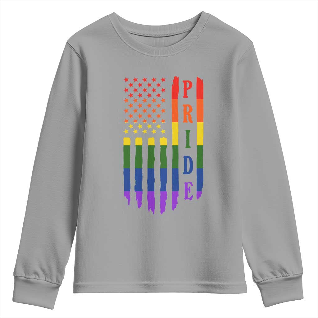 Pride Month Rainbow Flag Graphic Youth Sweatshirt Lesbian Gay LGBT America Flag TS12 Sport Gray Print Your Wear
