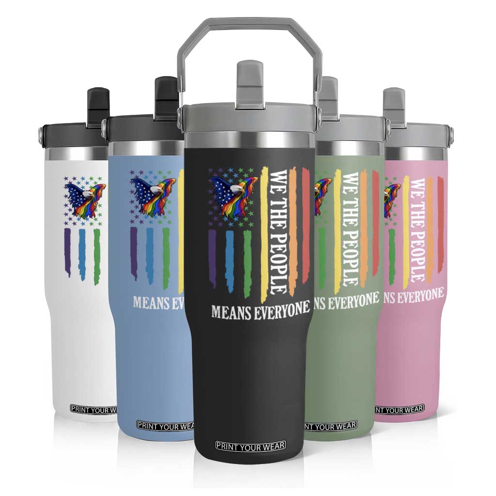 Patriotic Rainbow Pride American Eagle Flip Straw Tumbler We The People LGBT Pride