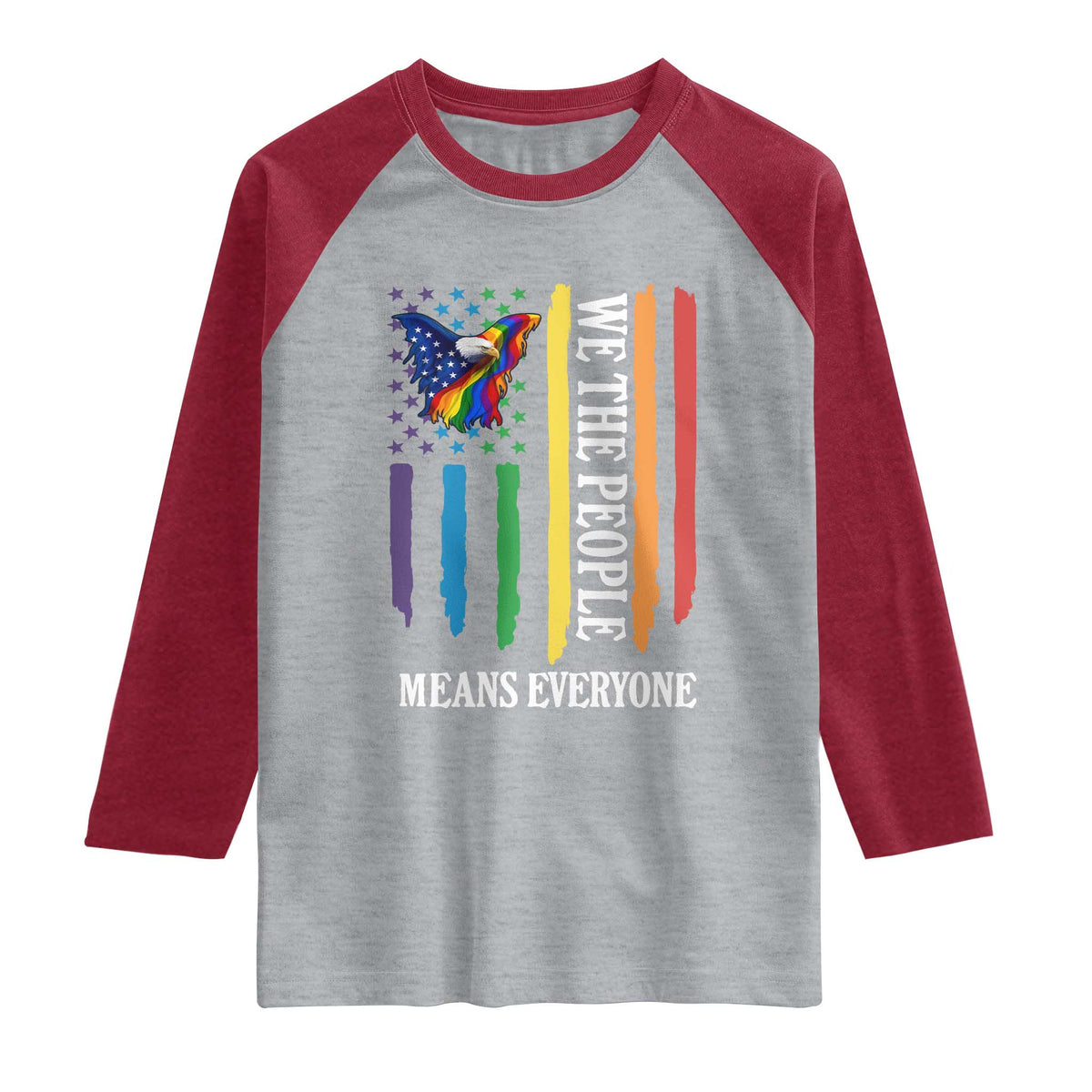 Patriotic Rainbow Pride American Eagle Raglan Shirt We The People LGBT Pride TS12 Heather Gray Heather Red Print Your Wear