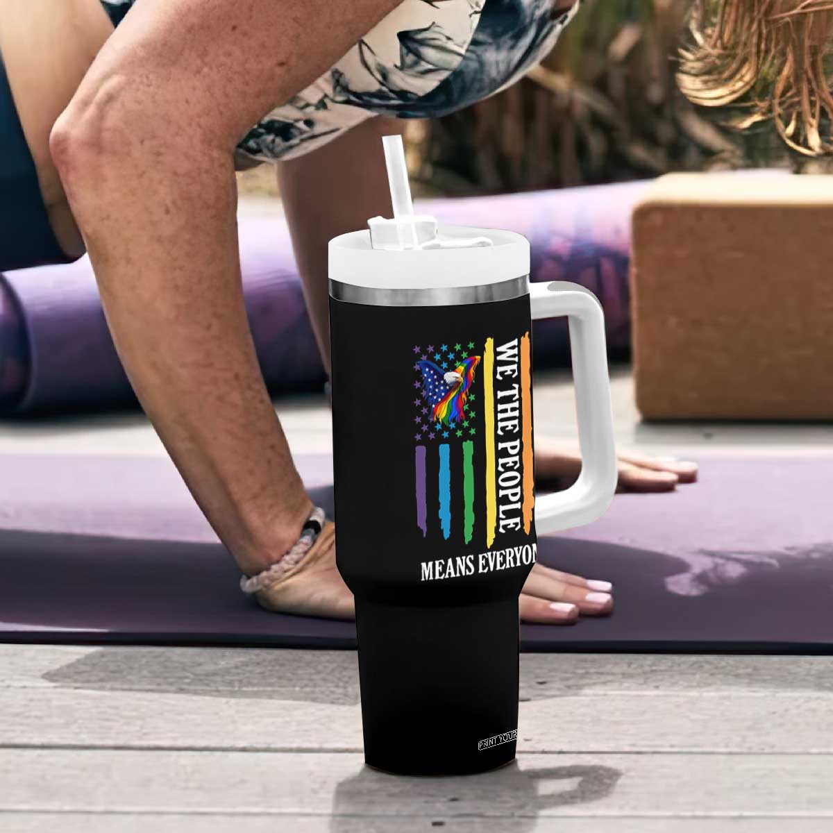 Patriotic Rainbow Pride American Eagle Tumbler With Handle We The People LGBT Pride TS12 Print Your Wear