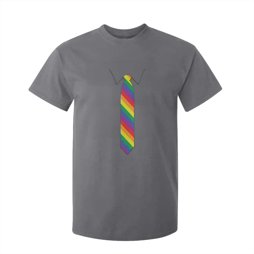 Funny Rainbow Striped Necktie T Shirt For Kid LGBT Pride Support Graphic TS12 Charcoal Print Your Wear
