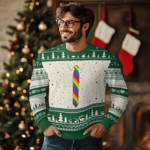 Funny Rainbow Striped Necktie Ugly Christmas Sweater LGBT Pride Support Graphic TS12 Beige Green Print Your Wear