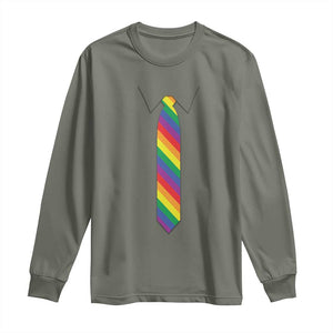 Funny Rainbow Striped Necktie Long Sleeve Shirt LGBT Pride Support Graphic TS12 Military Green Print Your Wear
