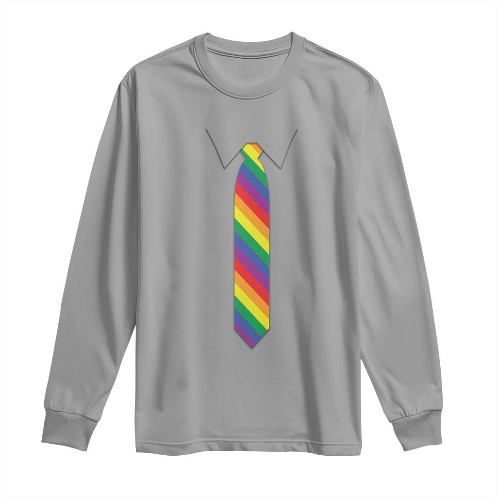 Funny Rainbow Striped Necktie Long Sleeve Shirt LGBT Pride Support Graphic TS12 Sport Gray Print Your Wear