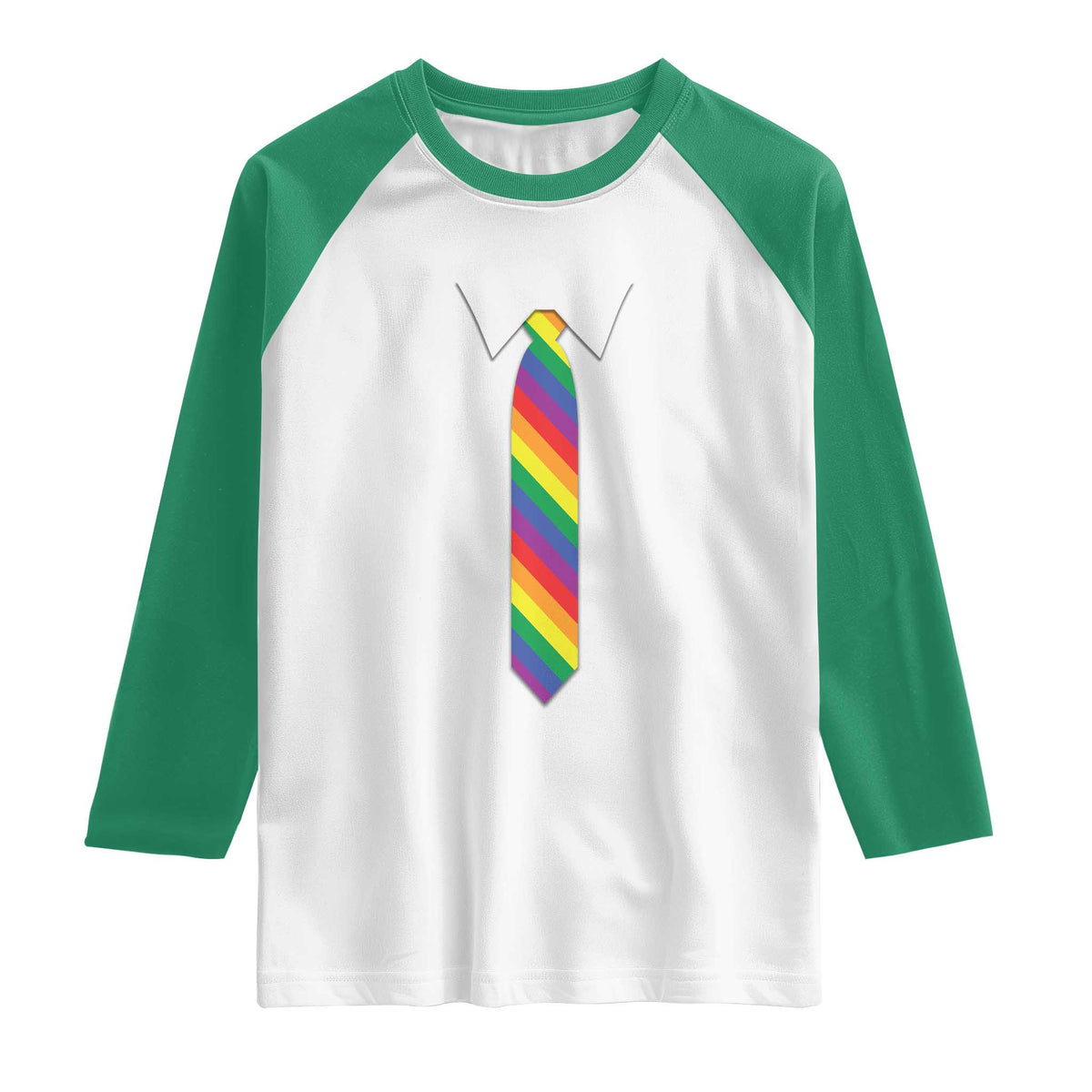 Funny Rainbow Striped Necktie Raglan Shirt LGBT Pride Support Graphic TS12 White Kelly Green Print Your Wear
