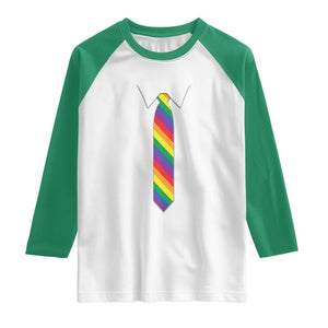 Funny Rainbow Striped Necktie Raglan Shirt LGBT Pride Support Graphic TS12 White Kelly Green Print Your Wear