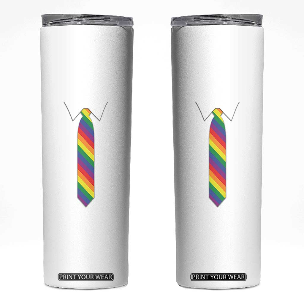 Funny Rainbow Striped Necktie Skinny Tumbler LGBT Pride Support Graphic