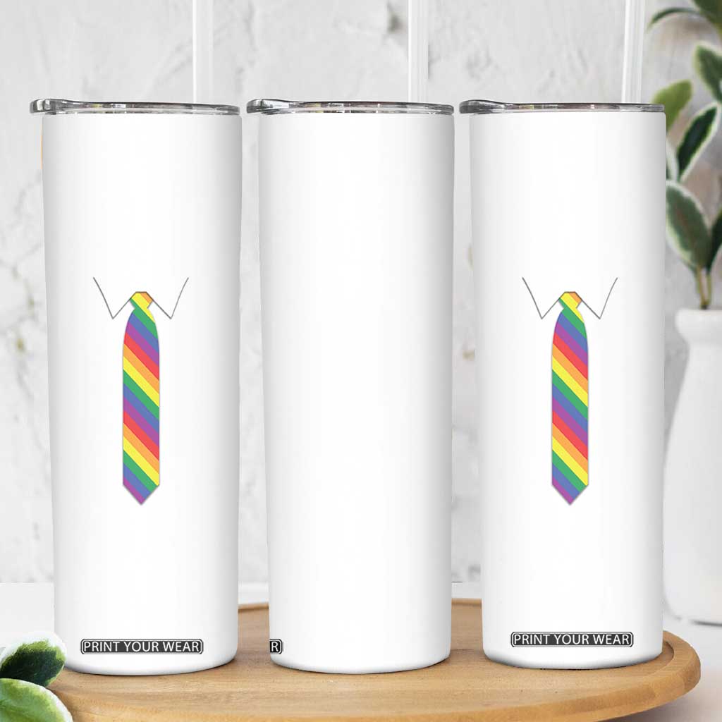 Funny Rainbow Striped Necktie Skinny Tumbler LGBT Pride Support Graphic