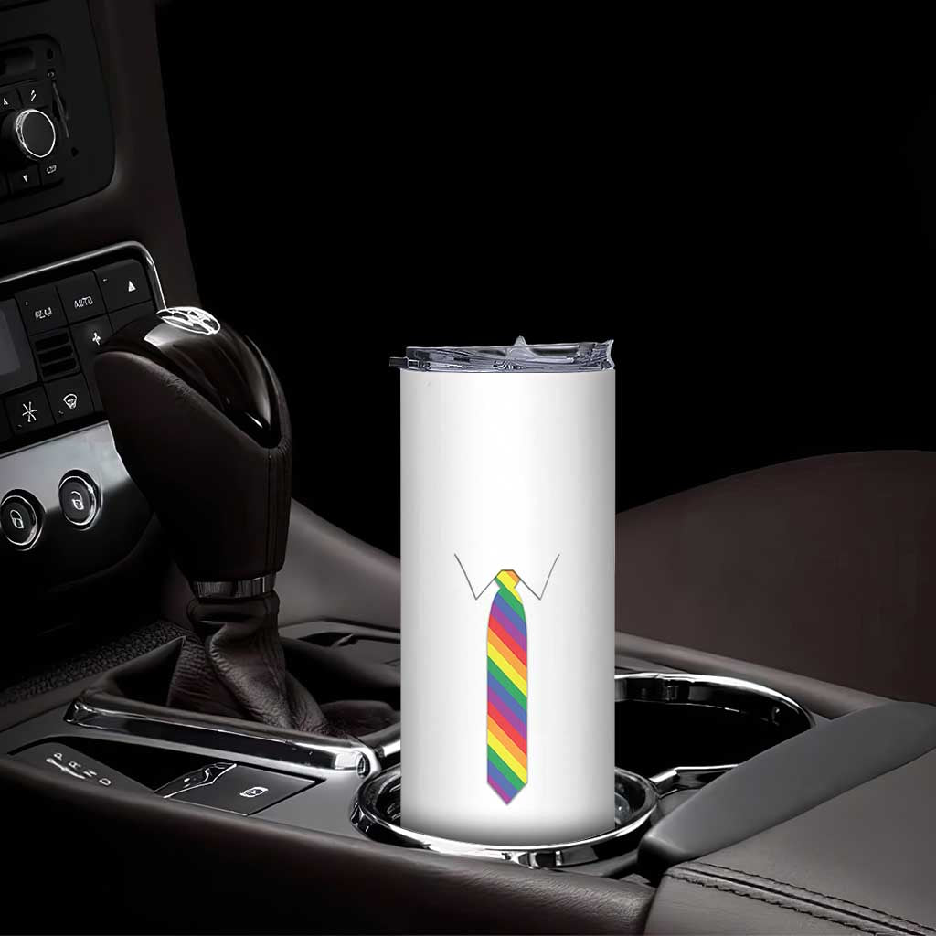 Funny Rainbow Striped Necktie Skinny Tumbler LGBT Pride Support Graphic