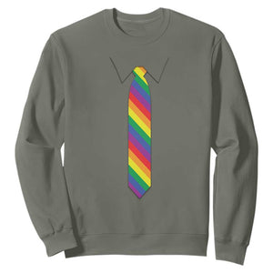 Funny Rainbow Striped Necktie Sweatshirt LGBT Pride Support Graphic TS12 Military Green Print Your Wear