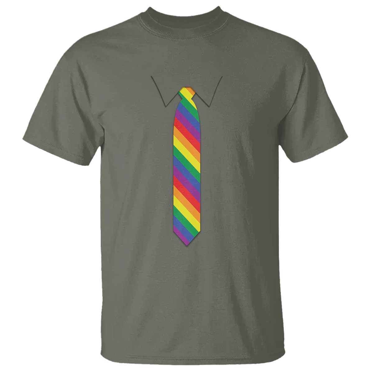 Funny Rainbow Striped Necktie T Shirt LGBT Pride Support Graphic TS12 Military Green Print Your Wear