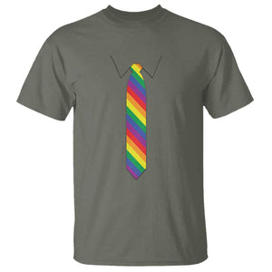 Funny Rainbow Striped Necktie T Shirt LGBT Pride Support Graphic TS12 Military Green Print Your Wear