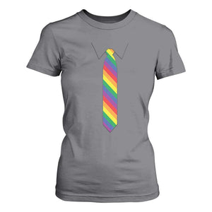 Funny Rainbow Striped Necktie T Shirt For Women LGBT Pride Support Graphic TS12 Charcoal Print Your Wear