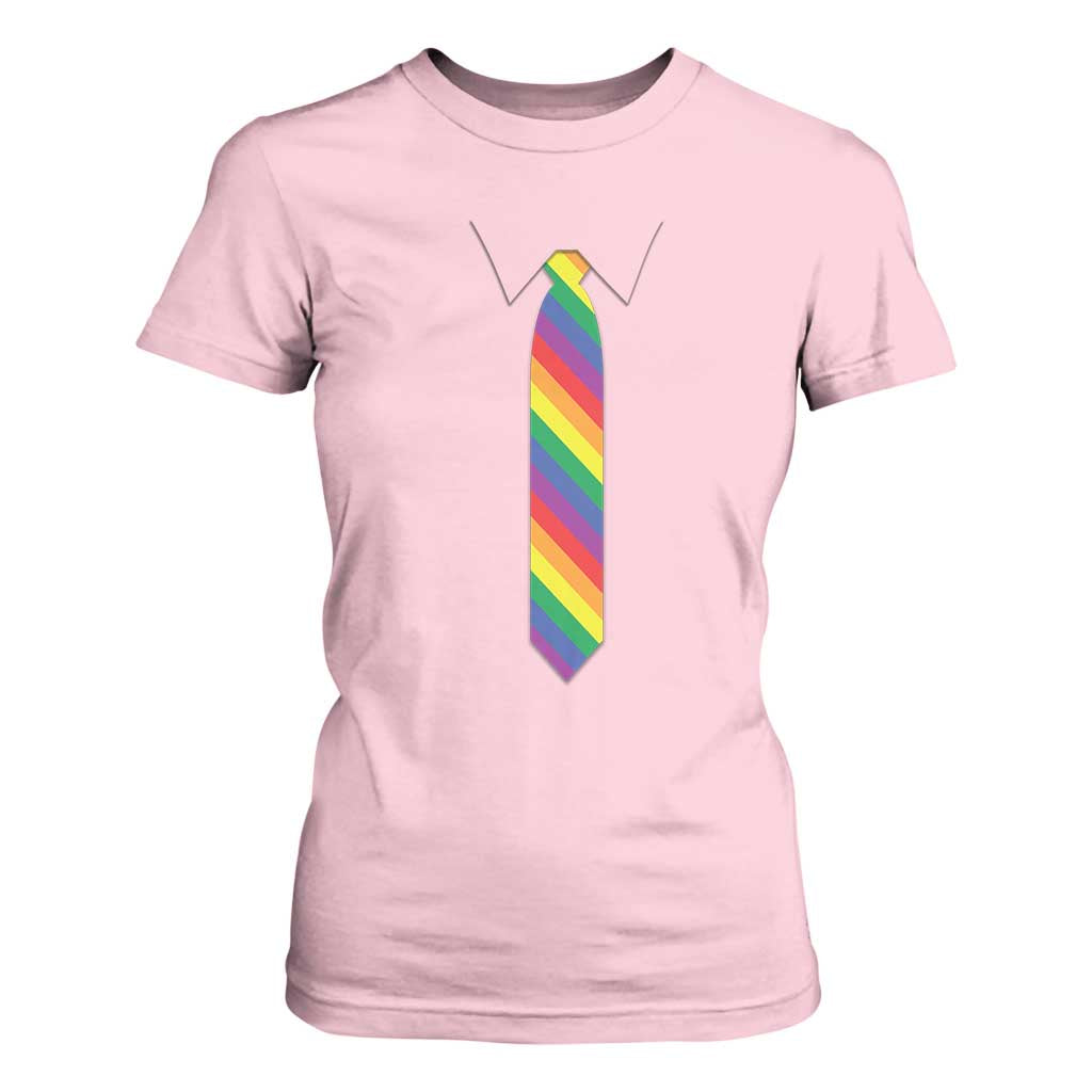 Funny Rainbow Striped Necktie T Shirt For Women LGBT Pride Support Graphic TS12 Light Pink Print Your Wear