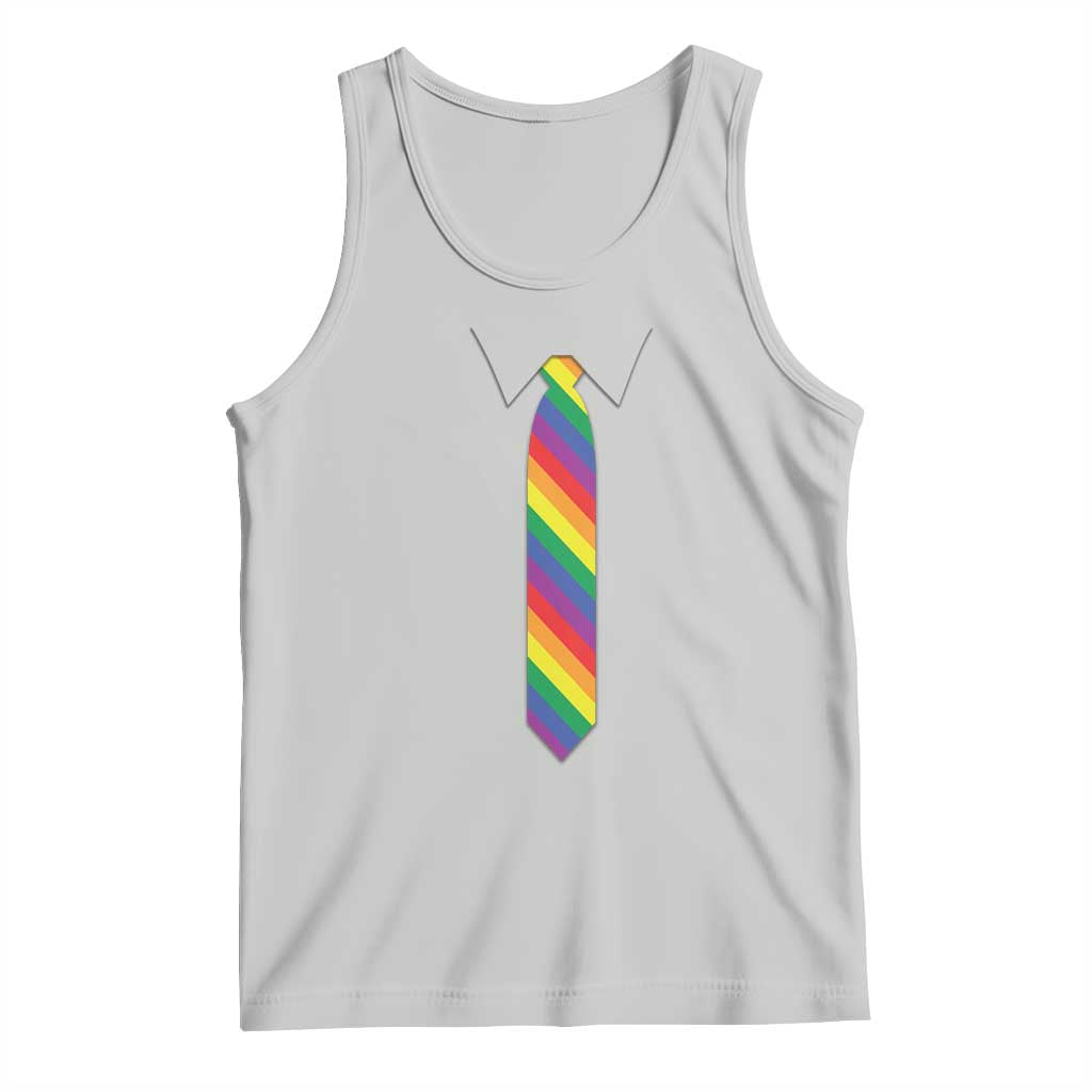 Funny Rainbow Striped Necktie Tank Top LGBT Pride Support Graphic TS12 Ash Print Your Wear