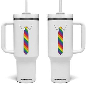 Funny Rainbow Striped Necktie Tumbler With Handle LGBT Pride Support Graphic TS12 One Size: 40 oz White Print Your Wear