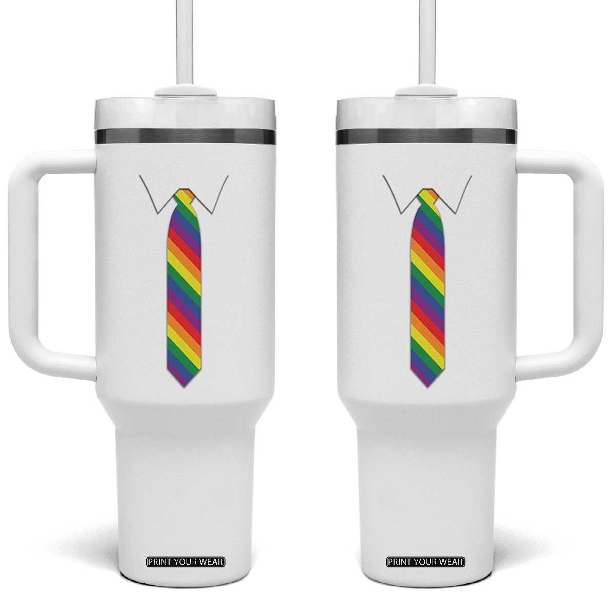 Funny Rainbow Striped Necktie Tumbler With Handle LGBT Pride Support Graphic TS12 One Size: 40 oz White Print Your Wear