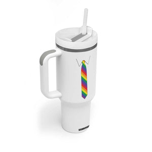 Funny Rainbow Striped Necktie Tumbler With Handle LGBT Pride Support Graphic TS12 Print Your Wear