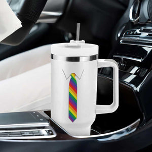 Funny Rainbow Striped Necktie Tumbler With Handle LGBT Pride Support Graphic TS12 Print Your Wear