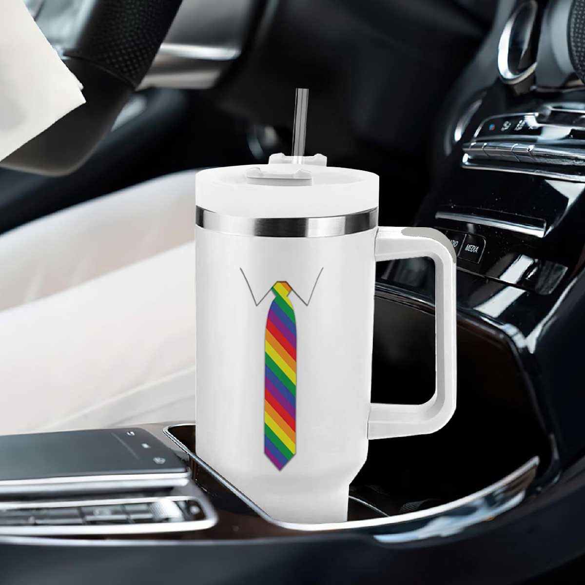 Funny Rainbow Striped Necktie Tumbler With Handle LGBT Pride Support Graphic TS12 Print Your Wear