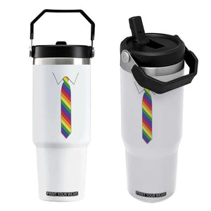 Funny Rainbow Striped Necktie Flip Straw Tumbler LGBT Pride Support Graphic TS12 One Size: 30 oz White Print Your Wear