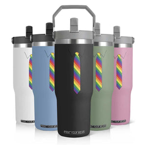 Funny Rainbow Striped Necktie Flip Straw Tumbler LGBT Pride Support Graphic TS12 Print Your Wear