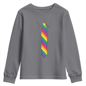 Funny Rainbow Striped Necktie Youth Sweatshirt LGBT Pride Support Graphic TS12 Charcoal Print Your Wear