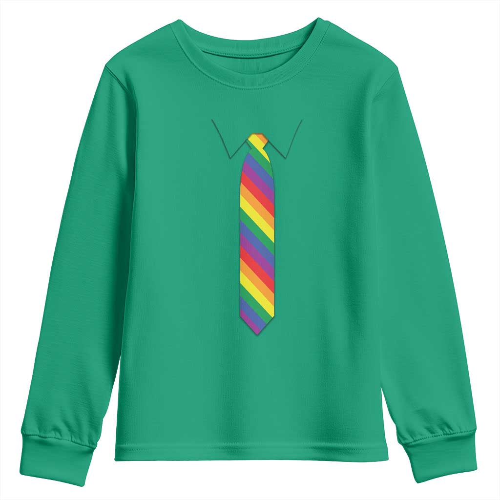 Funny Rainbow Striped Necktie Youth Sweatshirt LGBT Pride Support Graphic TS12 Irish Green Print Your Wear