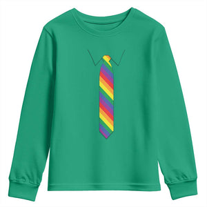 Funny Rainbow Striped Necktie Youth Sweatshirt LGBT Pride Support Graphic TS12 Irish Green Print Your Wear