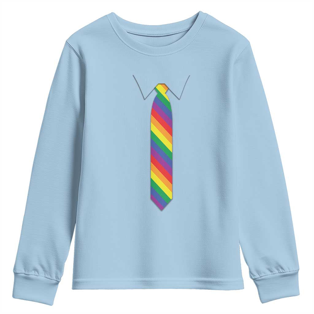 Funny Rainbow Striped Necktie Youth Sweatshirt LGBT Pride Support Graphic TS12 Light Blue Print Your Wear