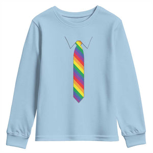 Funny Rainbow Striped Necktie Youth Sweatshirt LGBT Pride Support Graphic TS12 Light Blue Print Your Wear