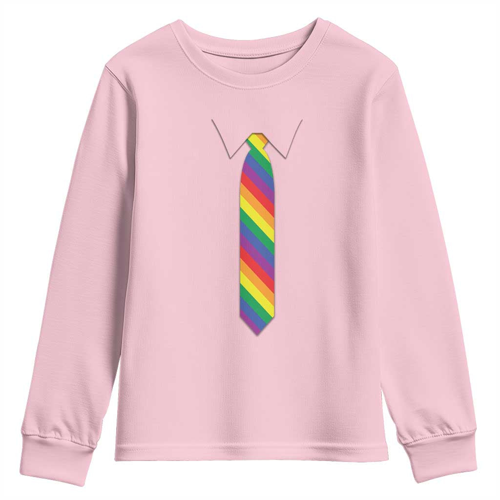 Funny Rainbow Striped Necktie Youth Sweatshirt LGBT Pride Support Graphic TS12 Light Pink Print Your Wear