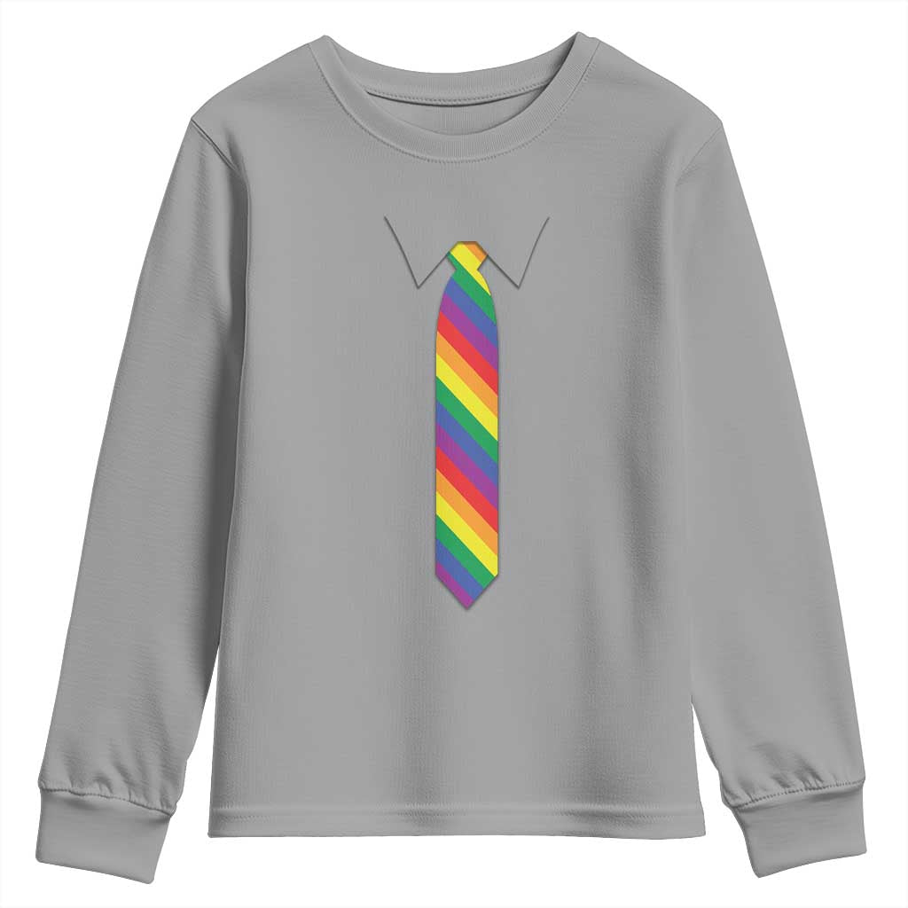 Funny Rainbow Striped Necktie Youth Sweatshirt LGBT Pride Support Graphic TS12 Sport Gray Print Your Wear