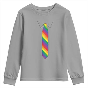 Funny Rainbow Striped Necktie Youth Sweatshirt LGBT Pride Support Graphic TS12 Sport Gray Print Your Wear