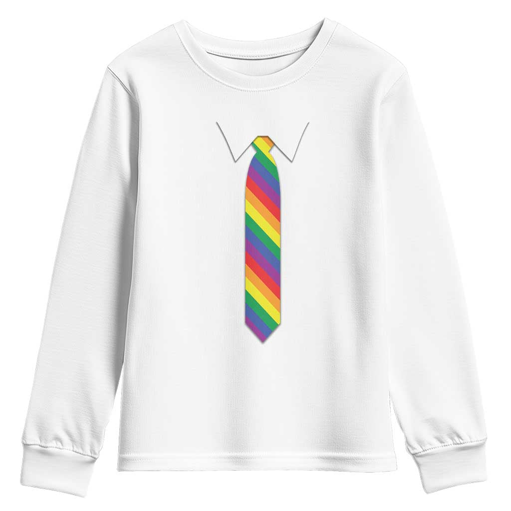 Funny Rainbow Striped Necktie Youth Sweatshirt LGBT Pride Support Graphic TS12 White Print Your Wear